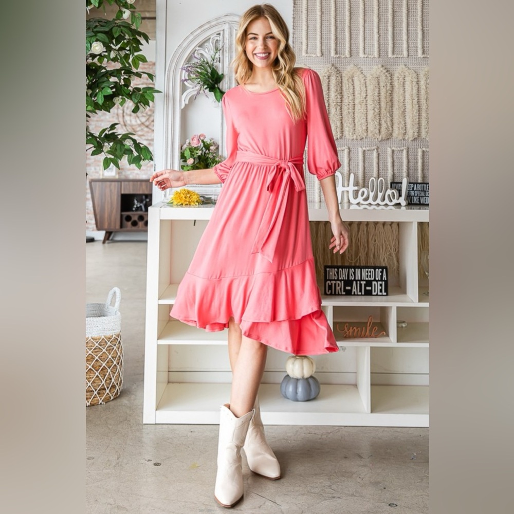 Reborn J Tie Front Ruffle Hem Dress